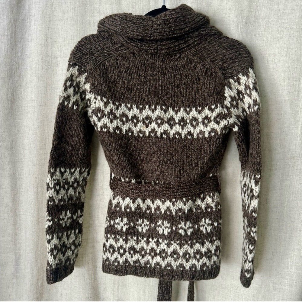 NWT Banana Republic 100% Wool Fair Isle Shawl Collar Belted Cardigan XS - Picture 4 of 11